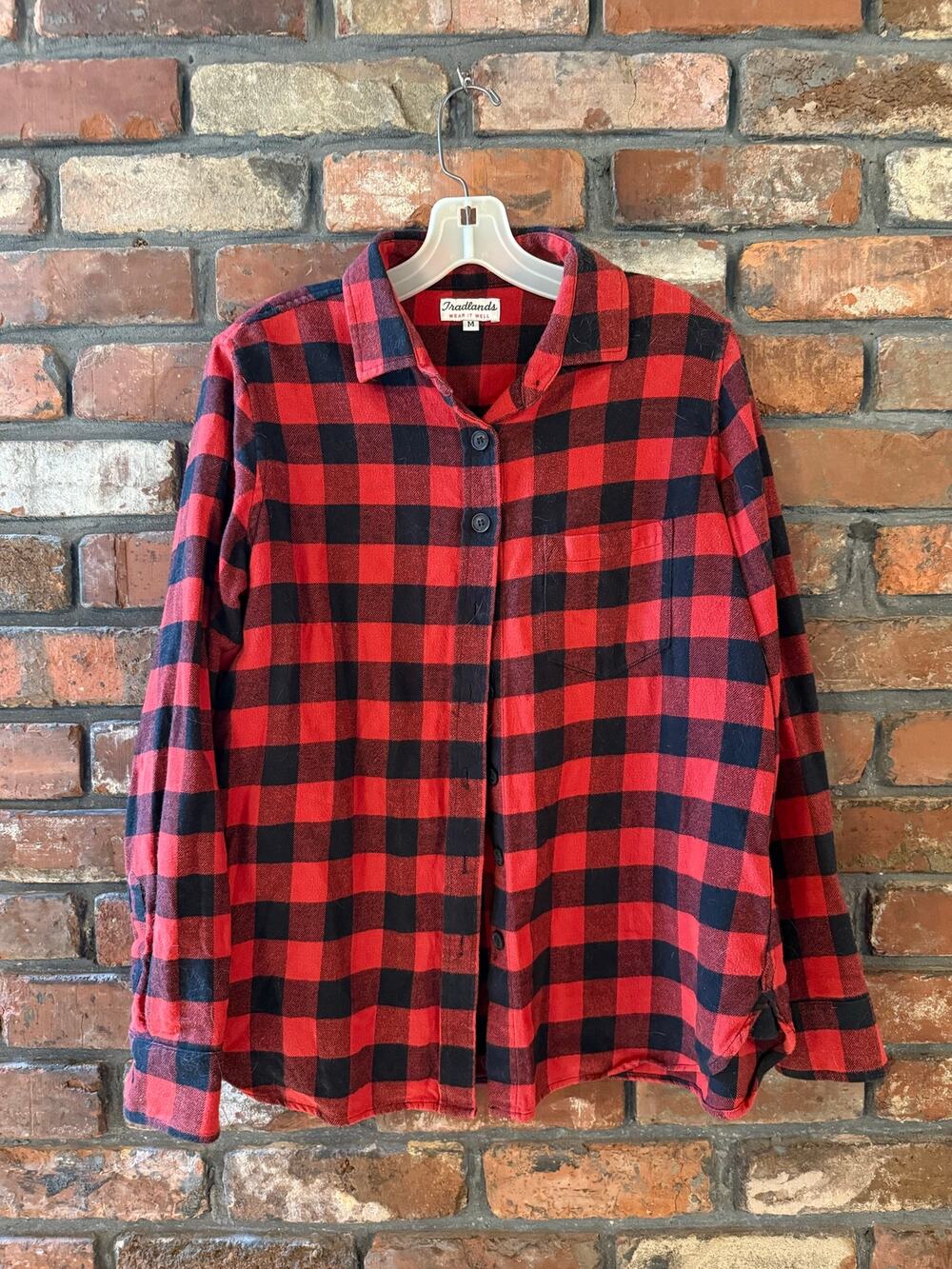 Tradlands Red Black Buffalo Plaid Flannel Shirt Made in USA M